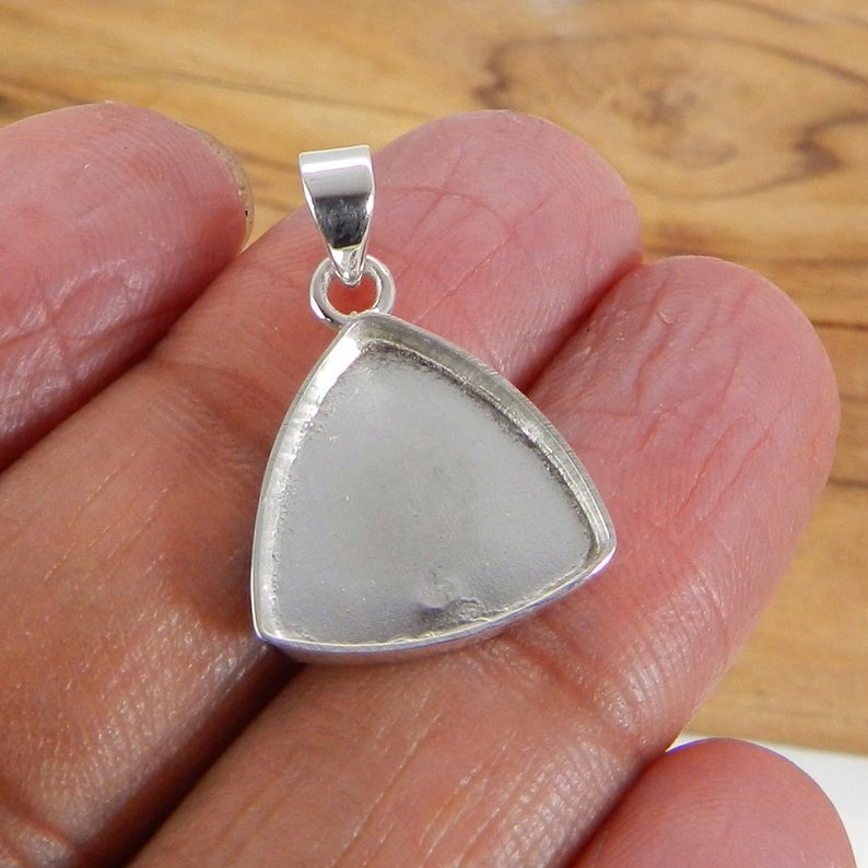 925 Sterling Silver Pendant Collet 3X3mm To 20x20mm Trillion Rose Cut Gemstone Bezel Cup For Pendant Making Metal Casting For Setting