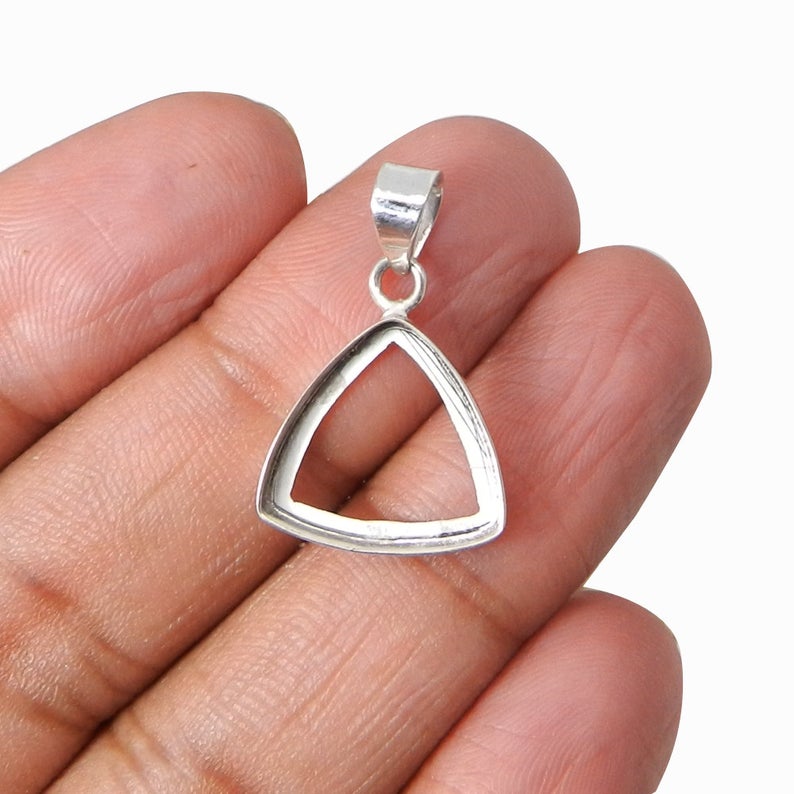 925 Sterling Silver Pendant Collet 3x3mm To 20x20mm Trillion Rose Cut Stone Bezel Cup For Pendant Making Metal Casting For Setting