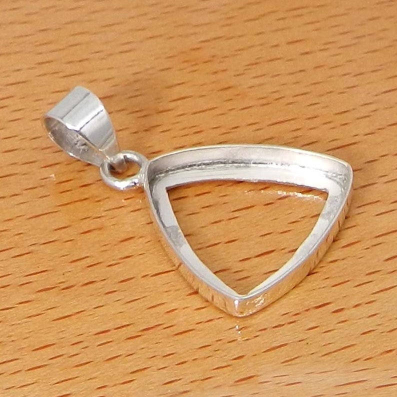 925 Sterling Silver Pendant Collet 3x3mm To 20x20mm Trillion Rose Cut Stone Bezel Cup For Pendant Making Metal Casting For Setting