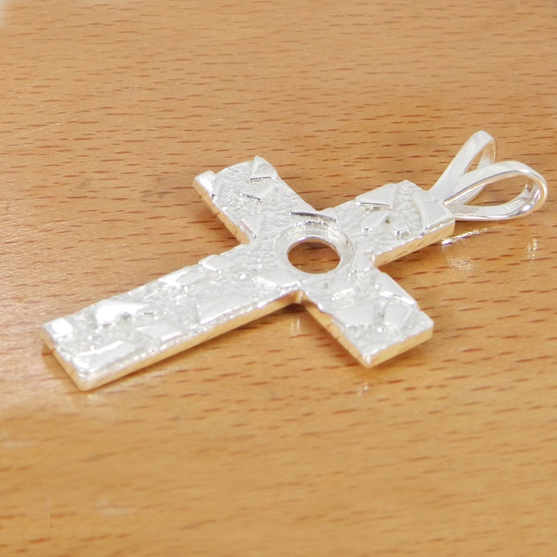 925 Sterling Silver Pendant Collet 6mm Round Cabochon Bezel Cup For Nugget Cross Pendant Metal Casting For Pre Notched Setting