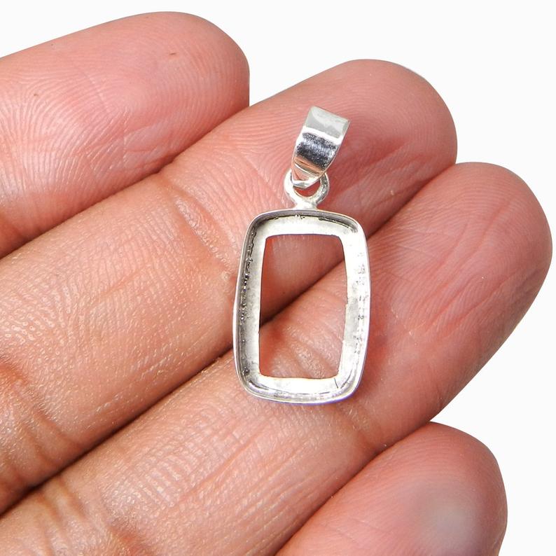 925 Sterling Silver Pendant Collet 6x4mm To 18x13mm Rectangle Cushion Rose Cut Bezel Cup For Pendant Metal Casting For Setting