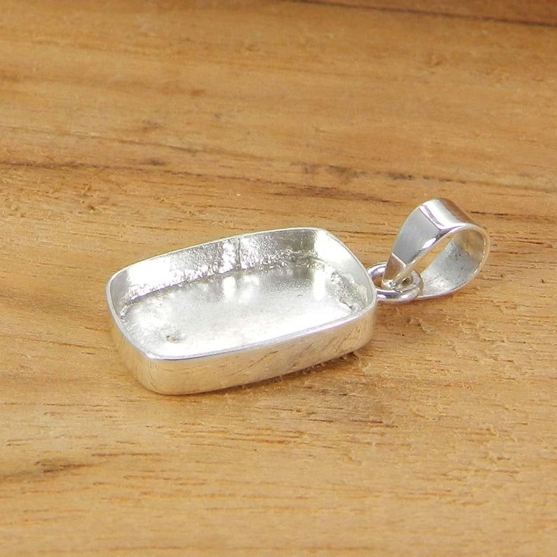 925 Sterling Silver Pendant Collet 6x4mm To 18x13mm Rectangle Cushion Rose Cut Stone Bezel Cup For Pendant Metal Casting For Setting