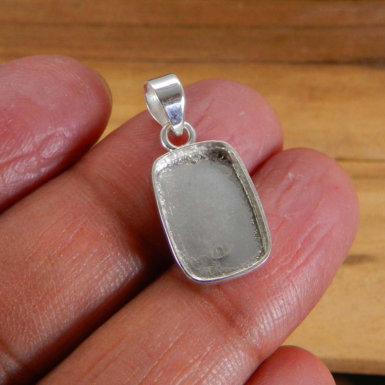 925 Sterling Silver Pendant Collet 6x4mm To 18x13mm Rectangle Cushion Rose Cut Stone Bezel Cup For Pendant Metal Casting For Setting