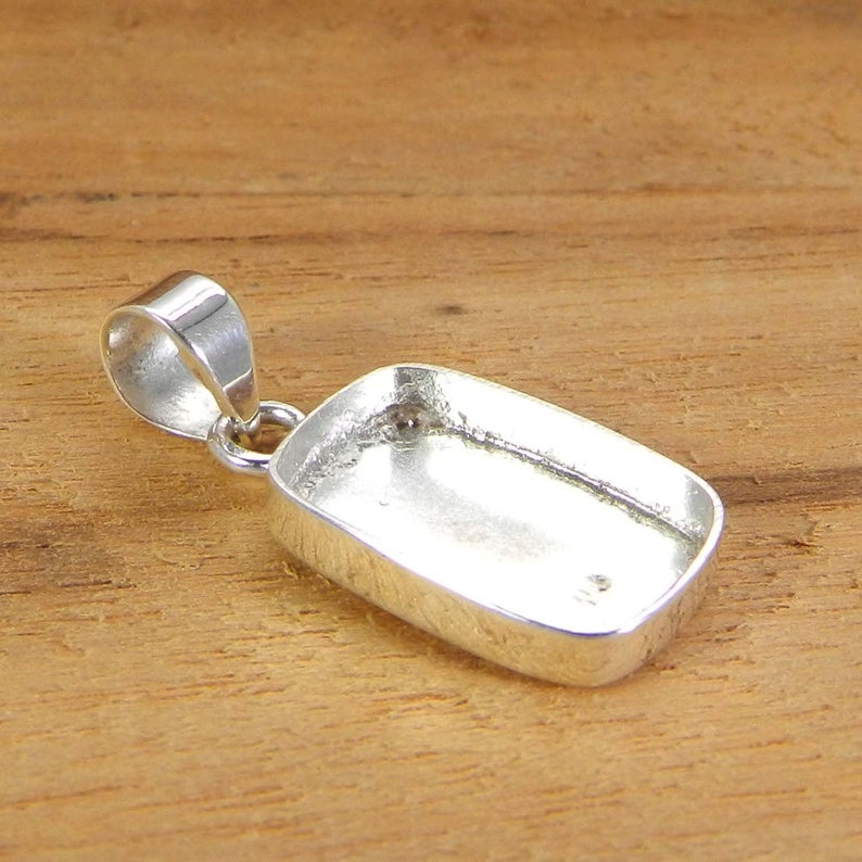 925 Sterling Silver Pendant Collet 6x4mm To 18x13mm Rectangle Cushion Rose Cut Stone Bezel Cup For Pendant Metal Casting For Setting
