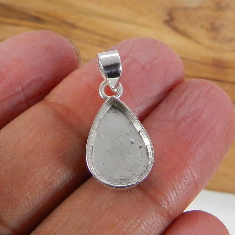 925 Sterling Silver Pendant Collet 6x4mm To 32x23mm Pear Gemstone Close Back Bezel Cup For Pendant Making Metal Casting For Setting