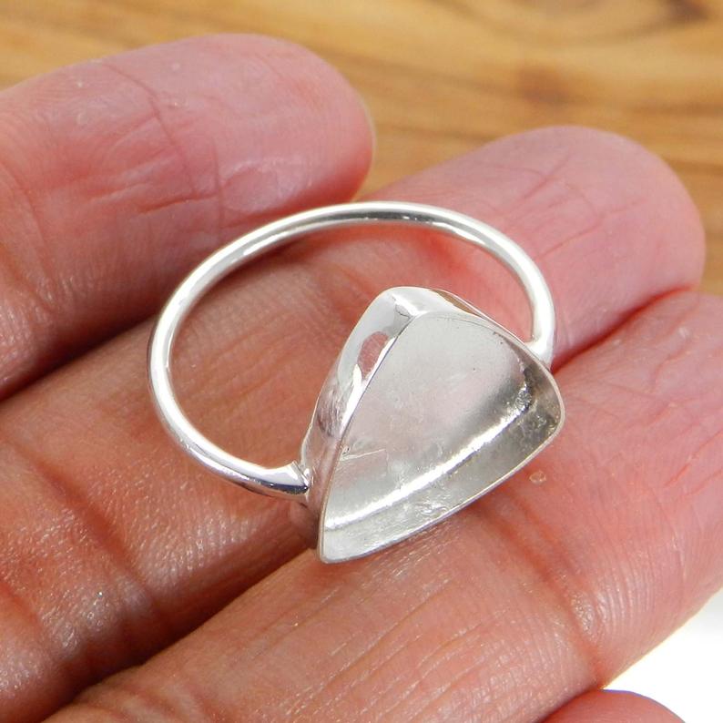 925 Sterling Silver Ring Collet 3X3mm To 20x20mm Trillion Stone Close Back Bezel Cup For Ring Making Metal Casting For Ring Setting