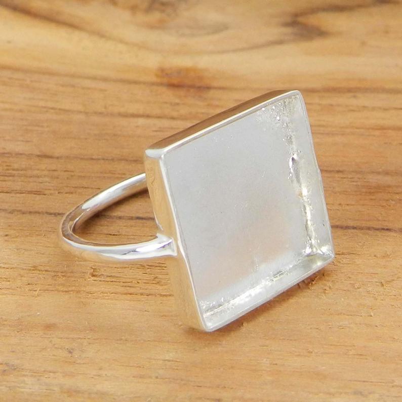 925 Sterling Silver Ring Collet 3x3mm To 25x25mm Square Stone Close Back Bezel Cup For Ring Making Metal Casting For Ring Setting