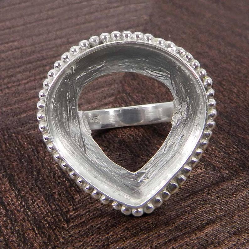 925 Sterling Silver Ring Collet 6x4mm To 18x13mm Pear Gemstone Bezel Cup For Ring Making Designer Metal Casting For Ring Setting