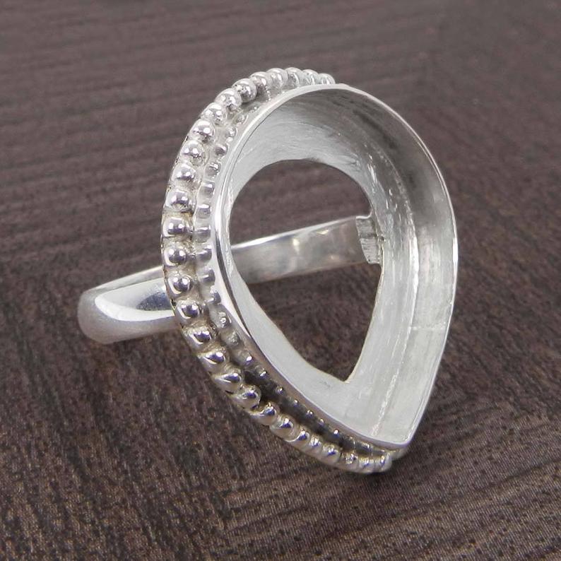 925 Sterling Silver Ring Collet 6x4mm To 18x13mm Pear Gemstone Bezel Cup For Ring Making Designer Metal Casting For Ring Setting