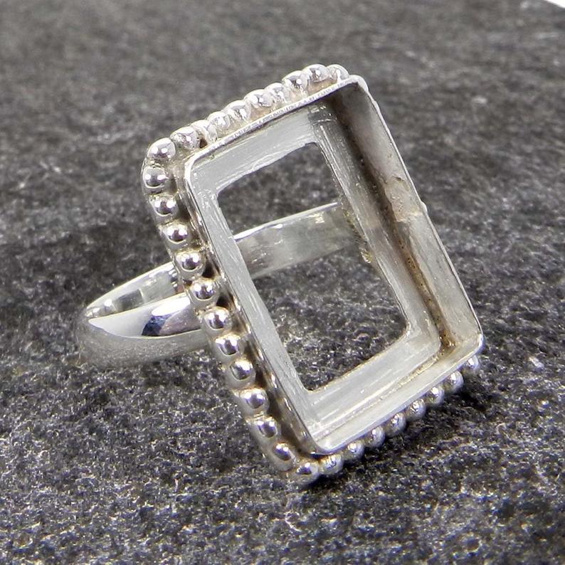 925 Sterling Silver Ring Collet 6x4mm To 18x13mm Rectangle Cushion Gemstone Bezel Cup For Ring Designer Metal Casting For Ring Setting