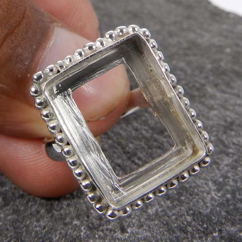 925 Sterling Silver Ring Collet 6x4mm To 18x13mm Rectangle Cushion Gemstone Bezel Cup For Ring Designer Metal Casting For Ring Setting