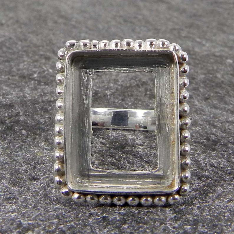 925 Sterling Silver Ring Collet 6x4mm To 18x13mm Rectangle Cushion Gemstone Bezel Cup For Ring Designer Metal Casting For Ring Setting