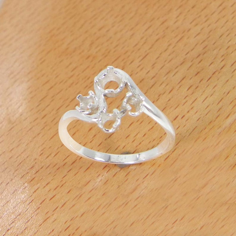 925 Sterling Silver Round 3mm amp 4mm Stone Prong Set Pre Notched Ring Component