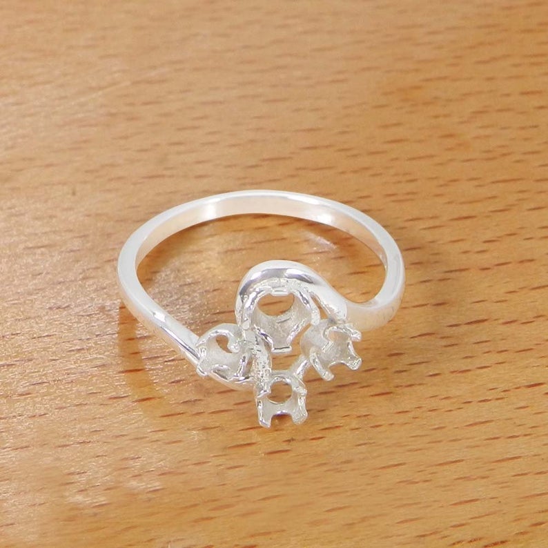 925 Sterling Silver Round 3mm amp 4mm Stone Prong Set Pre Notched Ring Component