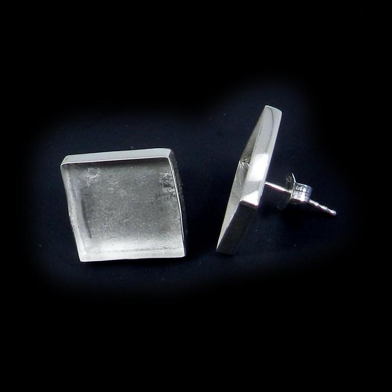 925 Sterling Silver Stud Earring Collet 3x3mm To 18x18mm Square Gemstone Blank Bezel Cup For Earring Making Metal Casting Stud Earring