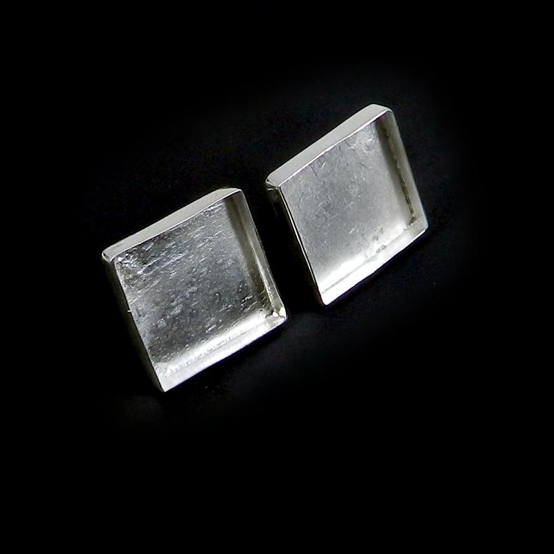925 Sterling Silver Stud Earring Collet 3x3mm To 18x18mm Square Gemstone Blank Bezel Cup For Earring Making Metal Casting Stud Earring