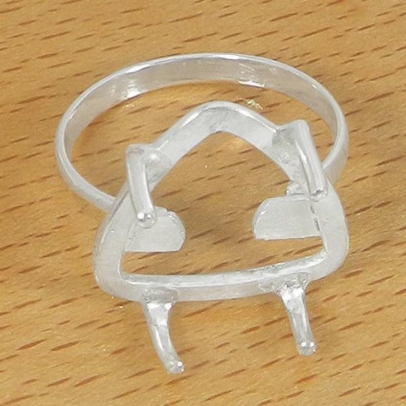925 Sterling Solid Silver Ring Collet 3x3mm To 20x20mm Trillion Rose Cut Gemstone Prong Cup For Ring Making Metal Casting For Ring Setting