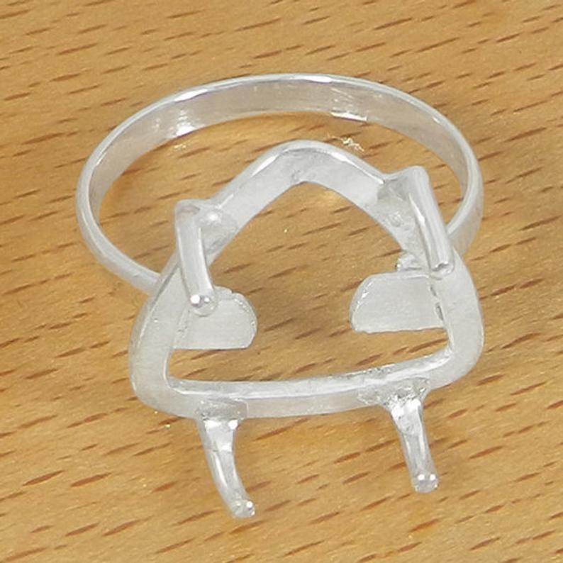 925 Sterling Solid Silver Ring Collet 3x3mm To 20x20mm Trillion Rose Cut Gemstone Prong Cup For Ring Making Metal Casting For Ring Setting