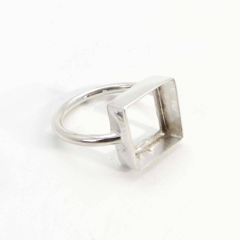 925 Sterling Solid Silver Ring Collet 4x4mm To 20x20mm Square Gemstone Bezel Cup For Ring Making Metal Casting For Plain Ring Setting