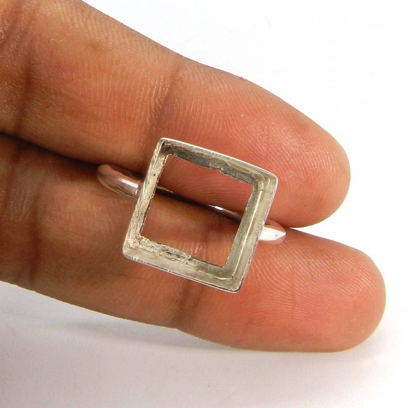 925 Sterling Solid Silver Ring Collet 4x4mm To 20x20mm Square Gemstone Bezel Cup For Ring Making Metal Casting For Plain Ring Setting