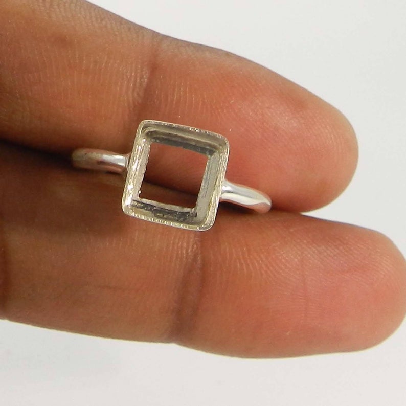 925 Sterling Solid Silver Ring Collet 4x4mm To 20x20mm Square Gemstone Bezel Cup For Ring Making Metal Casting For Plain Ring Setting