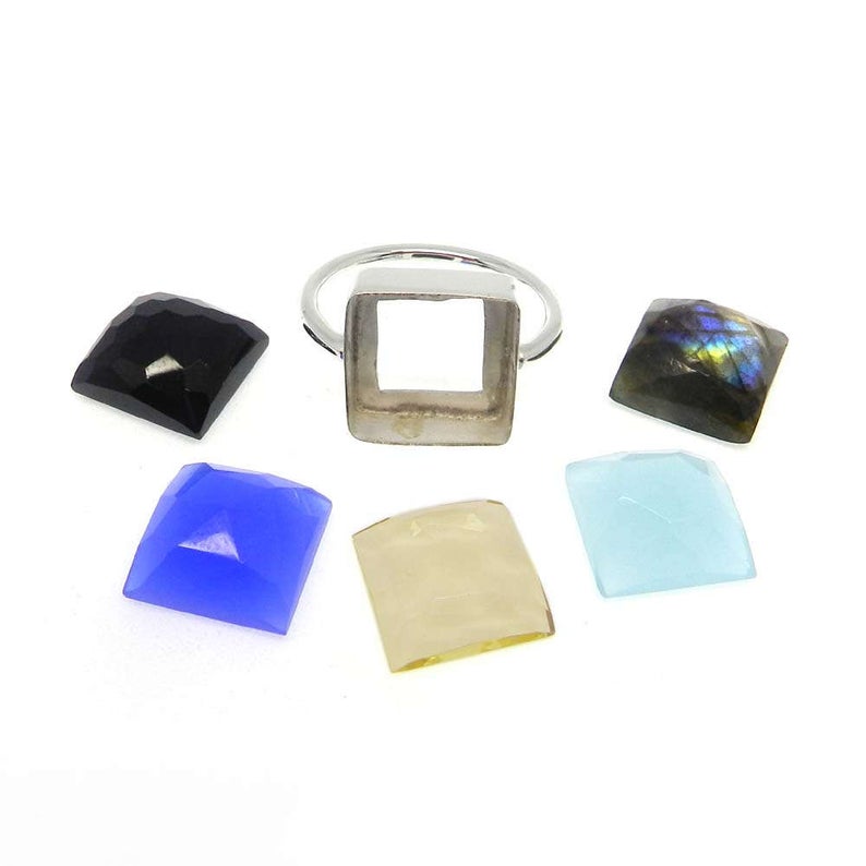 925 Sterling Solid Silver Ring Collet 4x4mm To 20x20mm Square Gemstone Bezel Cup For Ring Making Metal Casting For Plain Ring Setting