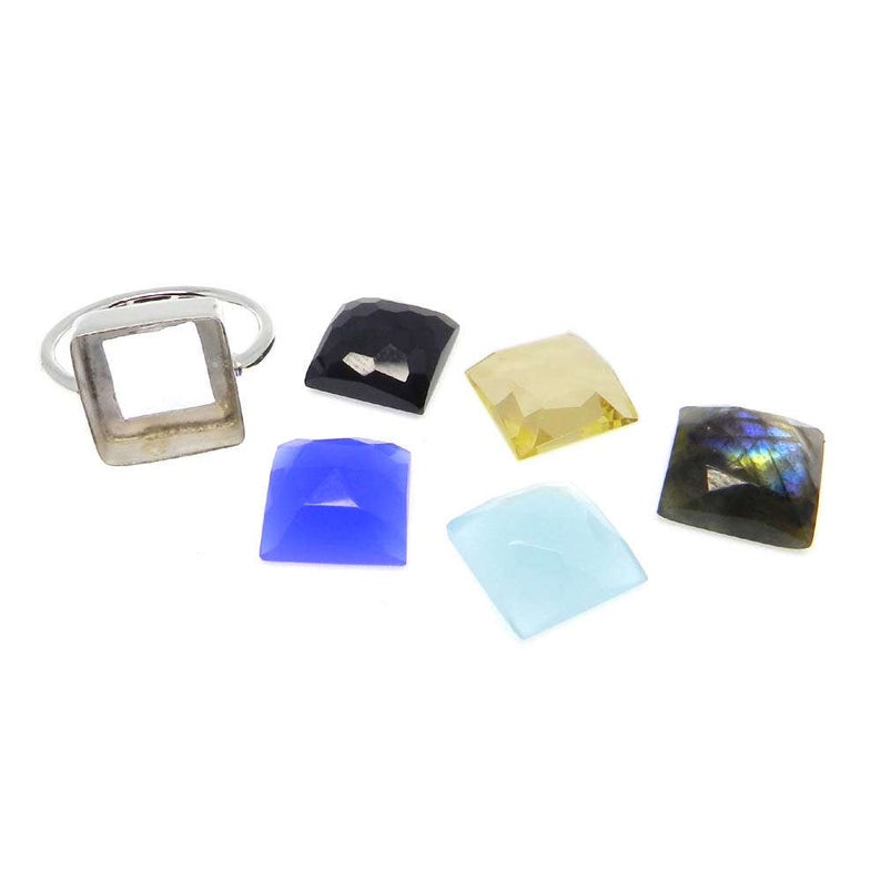 925 Sterling Solid Silver Ring Collet 4x4mm To 20x20mm Square Gemstone Bezel Cup For Ring Making Metal Casting For Plain Ring Setting