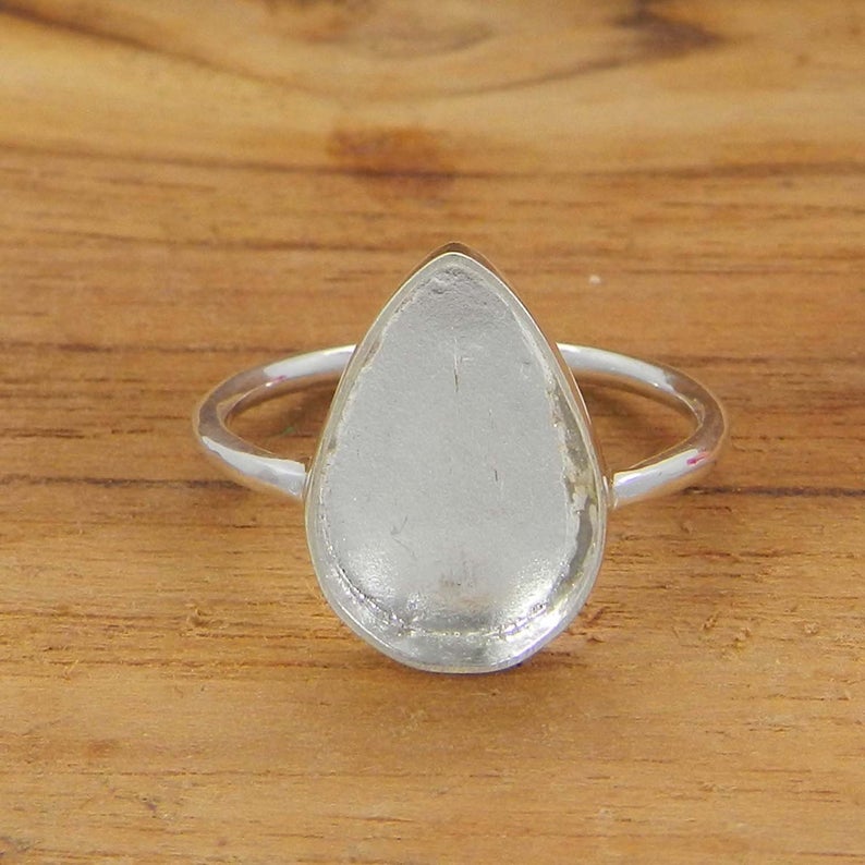 925 Sterling Solid Silver Ring Collet 6x4mm To 25x20mm Pear Stone Close Back Bezel Cup For Ring Making Metal Casting For Ring Setting
