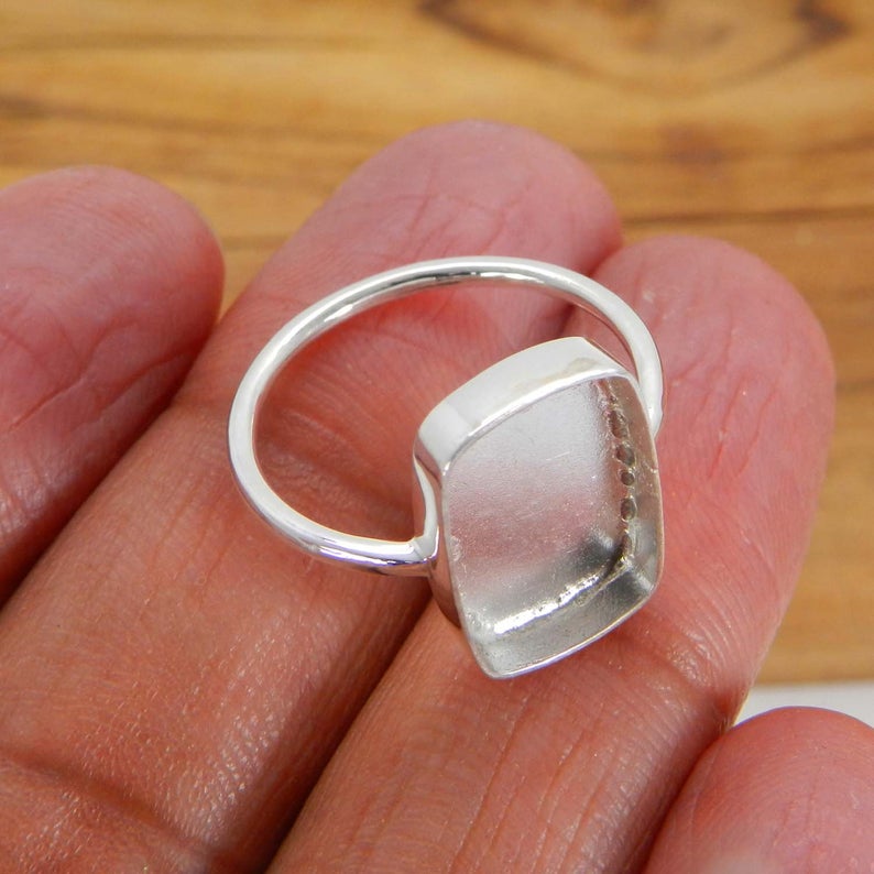 925 Sterling Solid Silver Ring Collet 6x4mm To 25x20mm Rectangle Cushion Stone Close Back Bezel Cup For Ring Making Metal Casting For Ring Setting