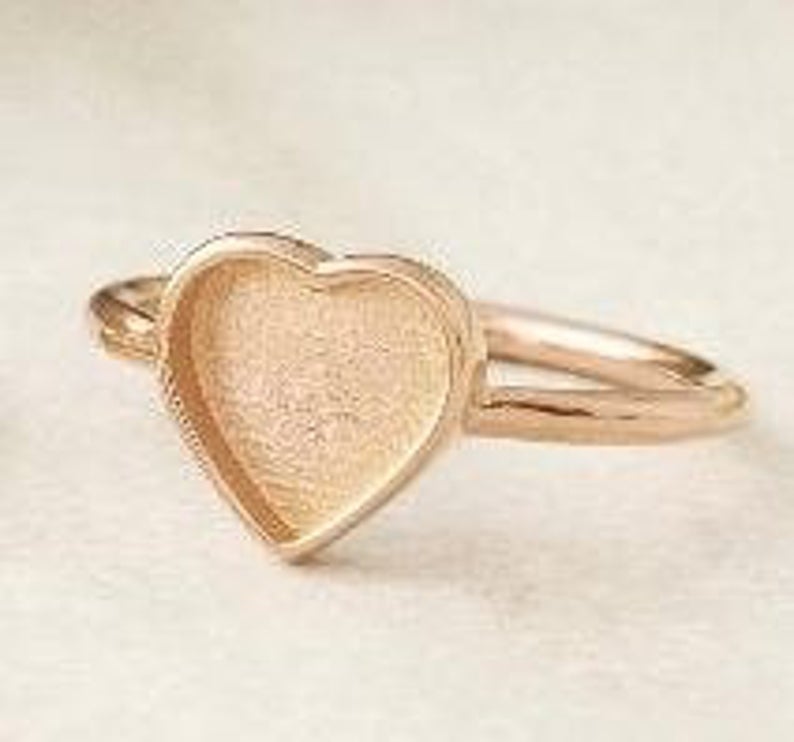 925 Sterling Solid Silver Ring Collet Heart 9x9mm Close Back Bezel Cup For Ring Making Metal Casting For Ring Setting