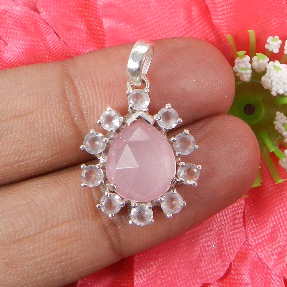 Amethyst hydro amp Crystal quartz Silver Designer Prong Set Pendant