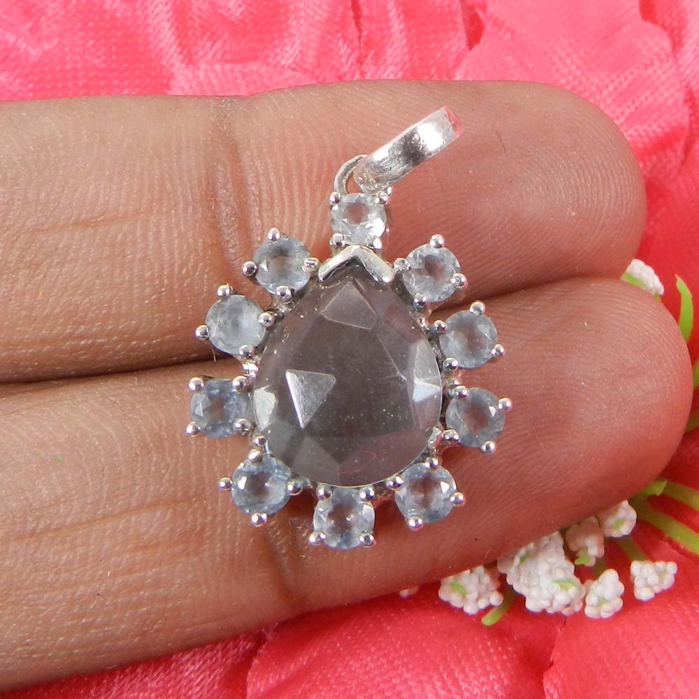 Amethyst hydro amp Crystal quartz Silver Designer Prong Set Pendant