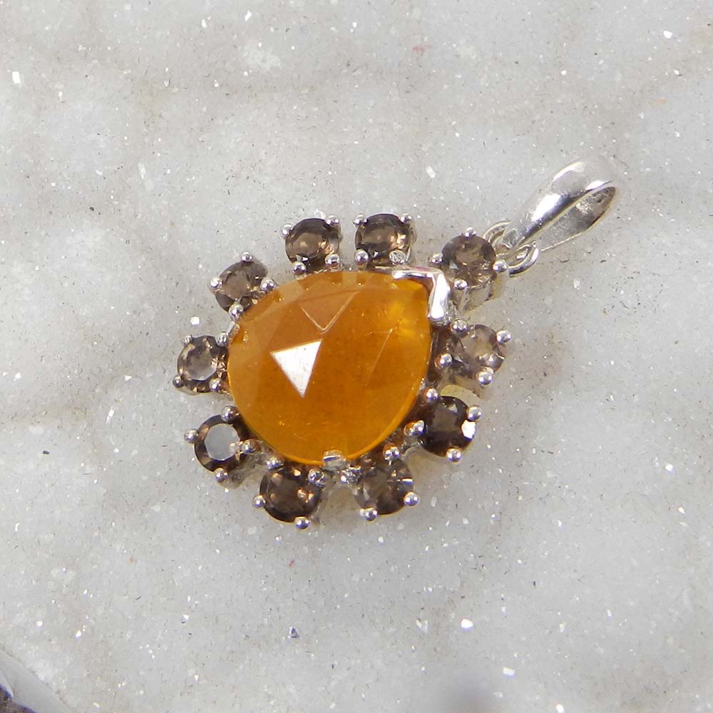 Amethyst hydro amp Crystal quartz Silver Designer Prong Set Pendant