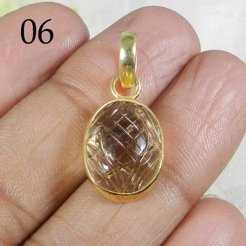 Ametrine Designer Carving Silver Gold Plated Bezel Set Pendant