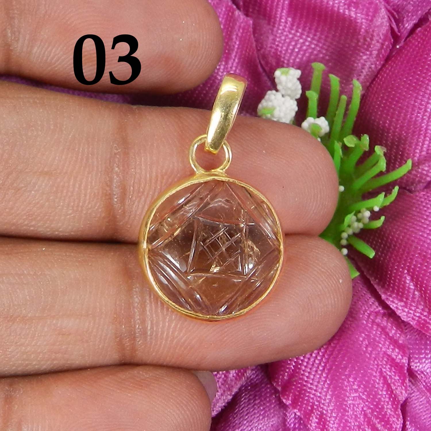 Ametrine Designer Carving Silver Gold Plated Bezel Set Pendant