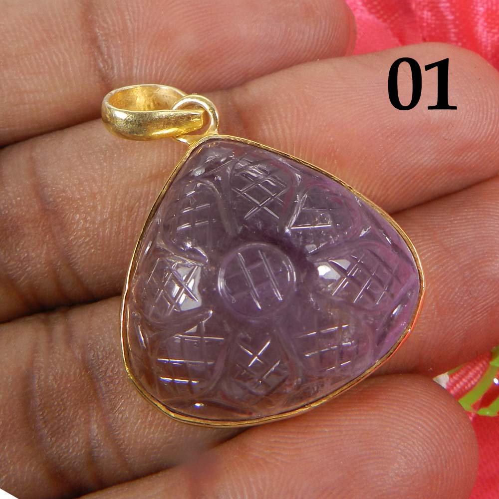 Ametrine Designer Carving Silver Gold Plated Bezel Set Pendant