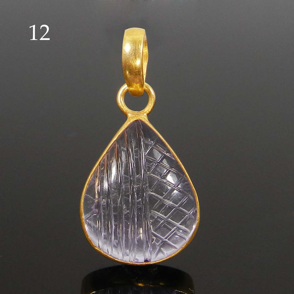 Ametrine Designer Carving Silver Gold Plated Bezel Set Pendant