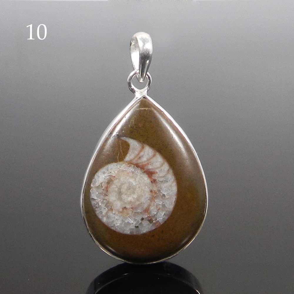 Ammonite Brown 925 Sterling Silver Designer Bezel Set Pendant