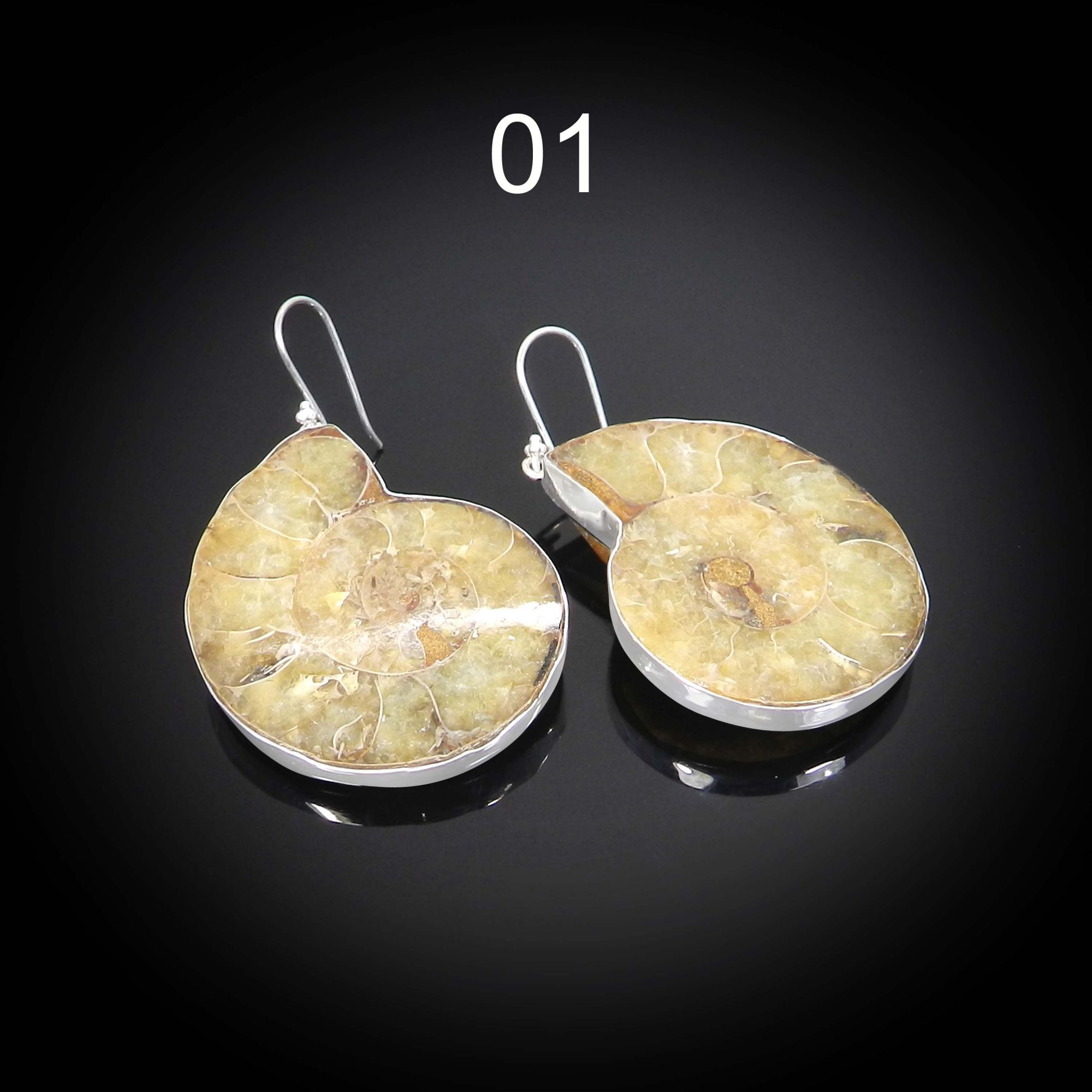 Ammonite Fossil 925 Sterling Silver Designer Bezel Dangle Earring