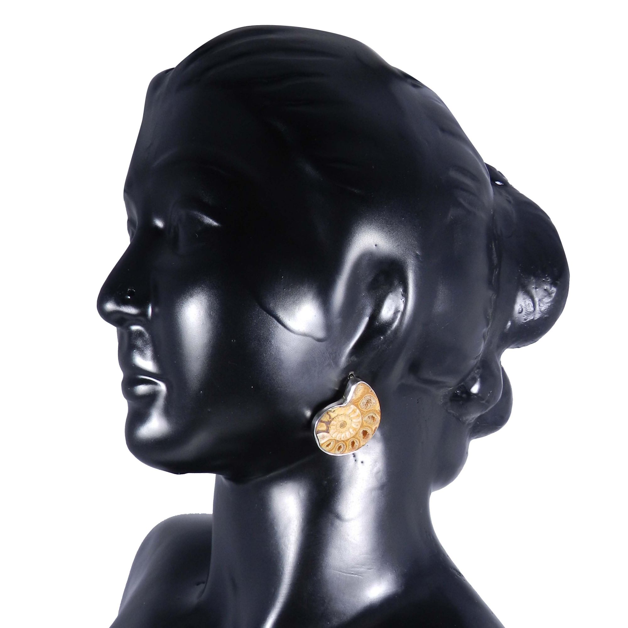 Ammonite Fossil 925 Sterling Silver Designer Bezel Dangle Earring