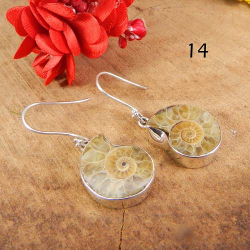 Ammonite Fossil 925 Sterling Silver Designer Bezel Dangle Earring