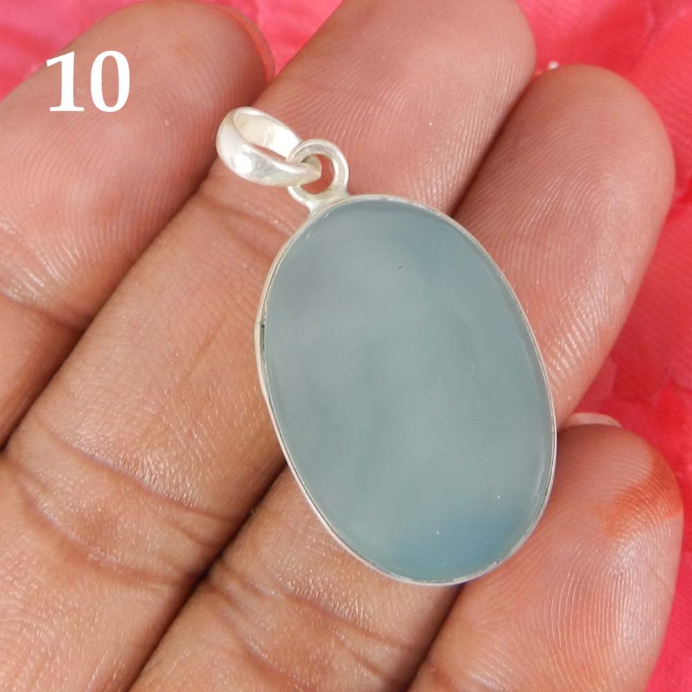 Aqua Chalcedony 925 Sterling Silver Designer Bezel Set Pendant