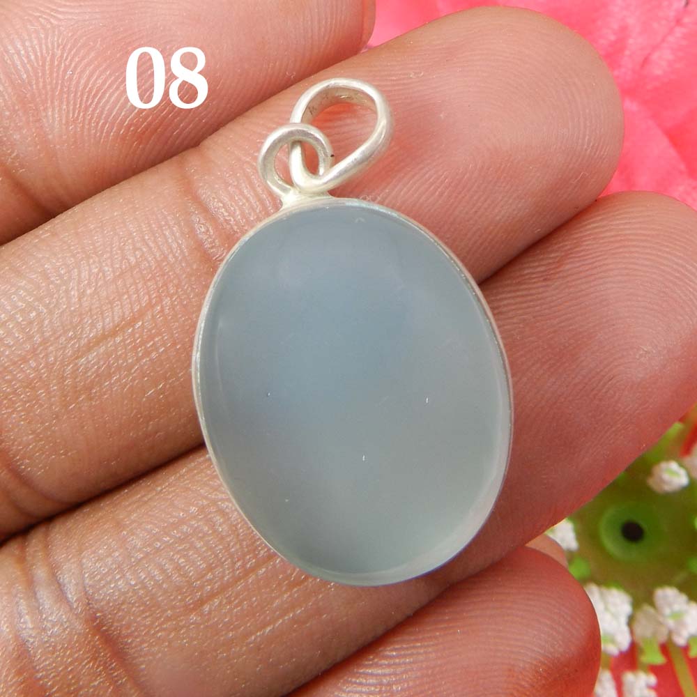 Aqua Chalcedony 925 Sterling Silver Designer Bezel Set Pendant