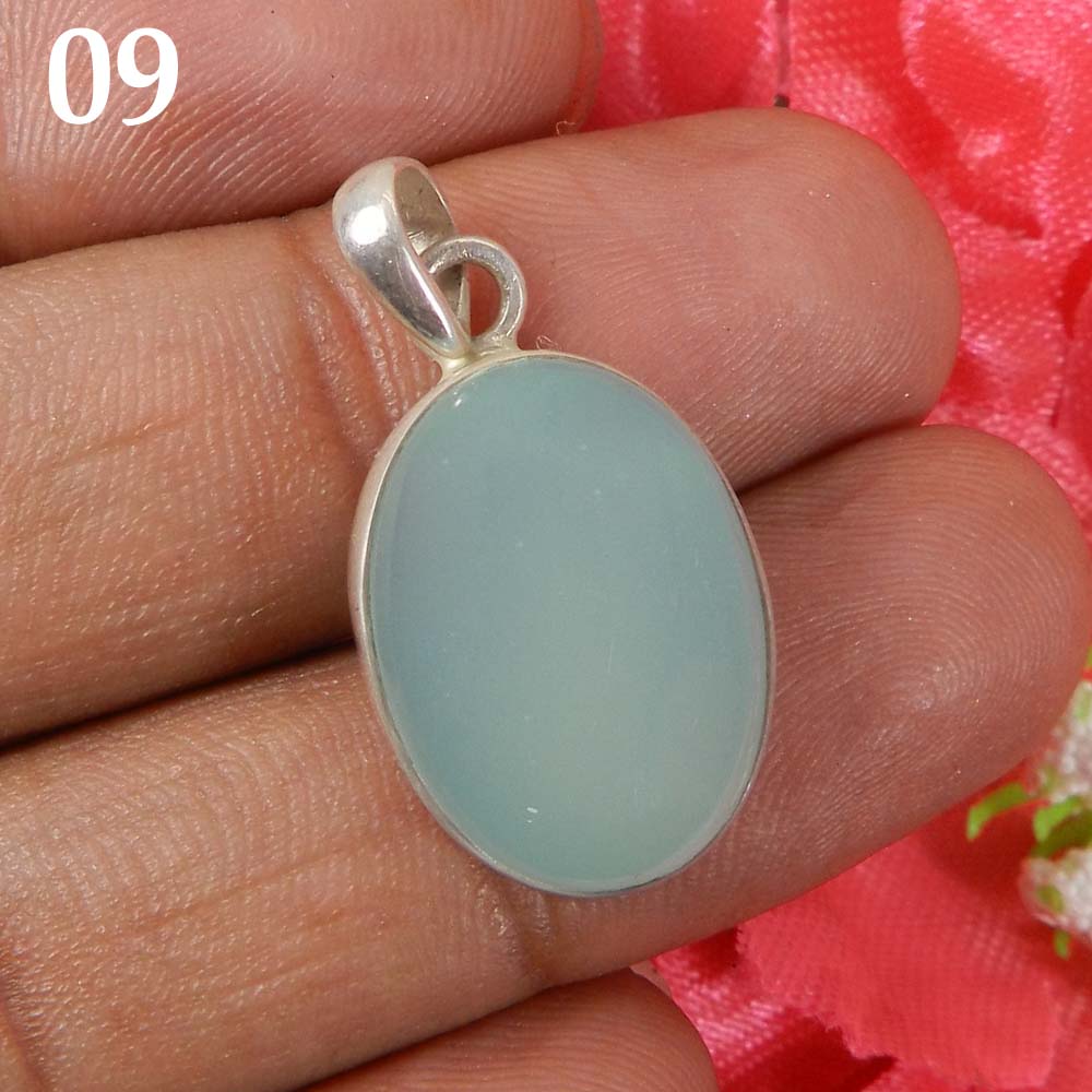 Aqua Chalcedony 925 Sterling Silver Designer Bezel Set Pendant
