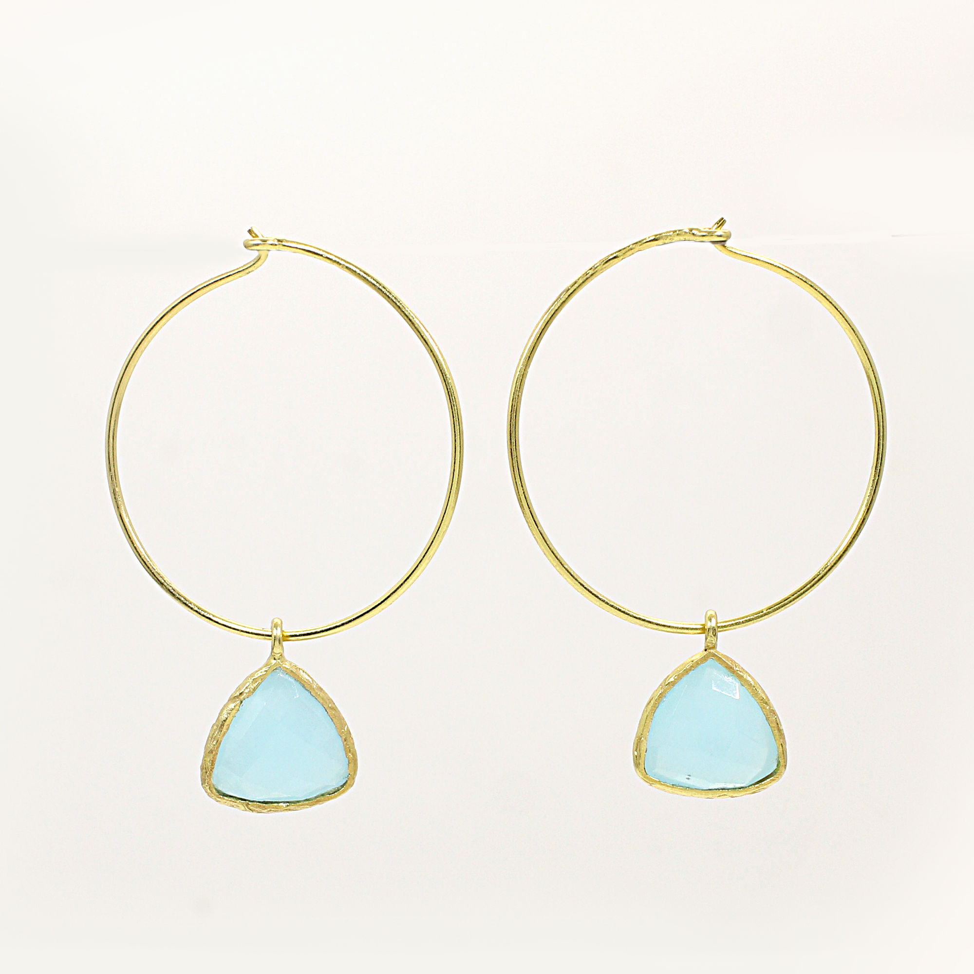 Aqua Chalcedony Gold Plated Hook Earrings