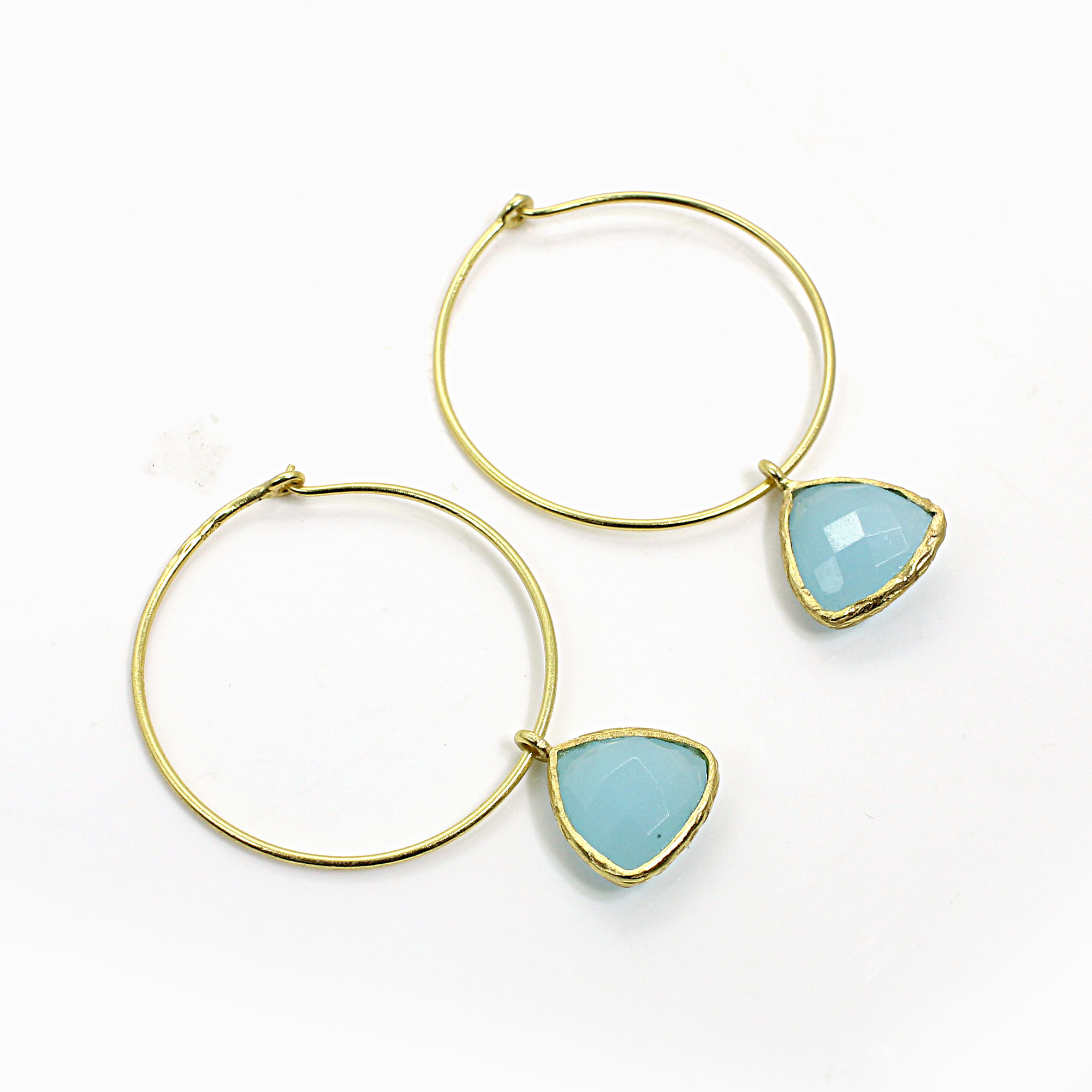Aqua Chalcedony Gold Plated Hook Earrings