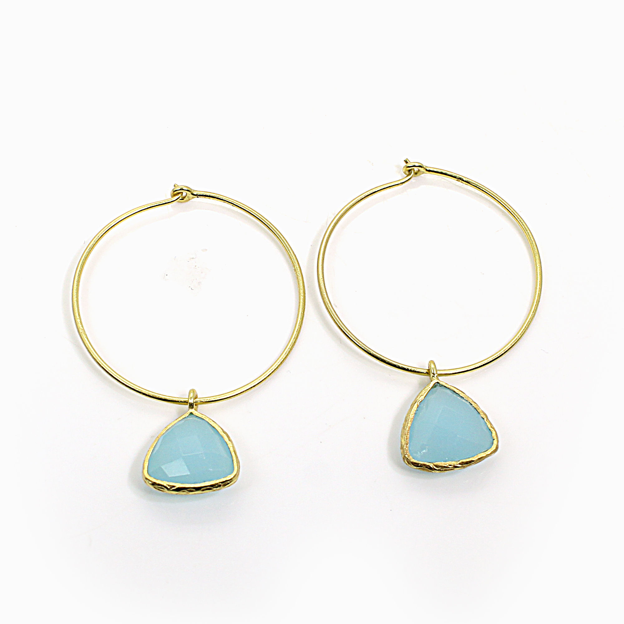 Aqua Chalcedony Gold Plated Hook Earrings