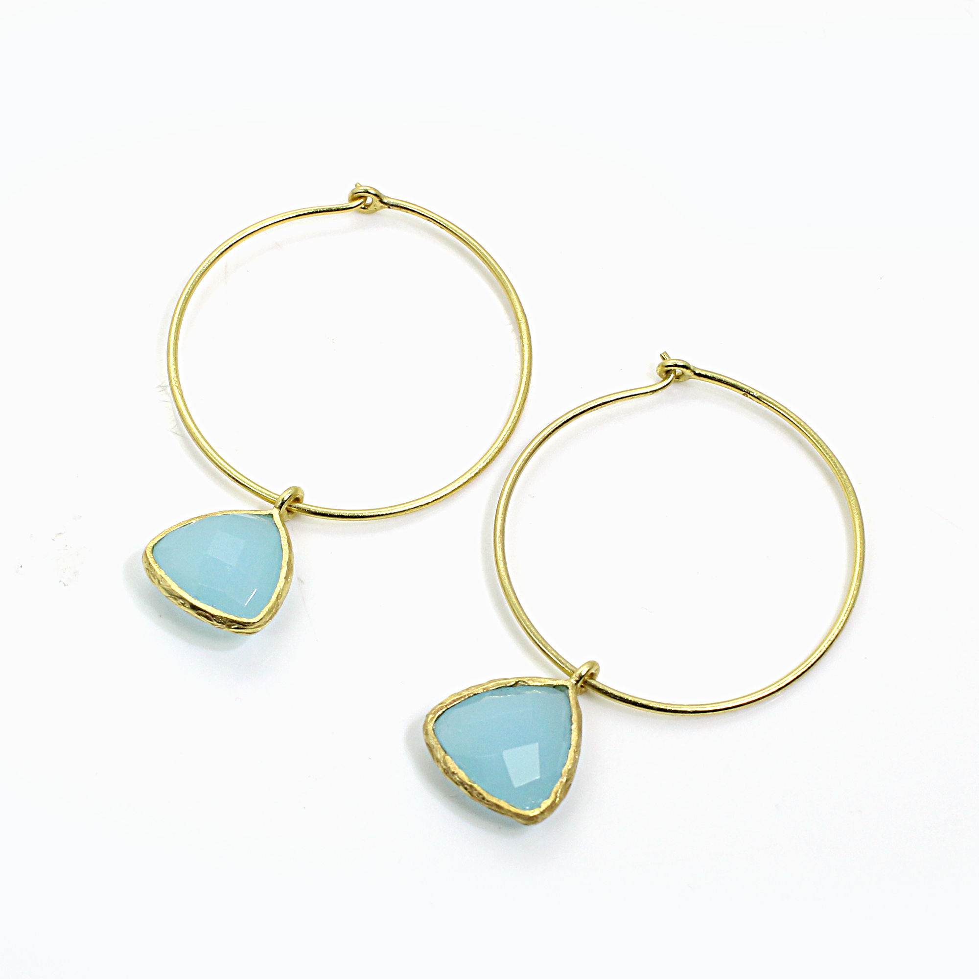 Aqua Chalcedony Gold Plated Hook Earrings