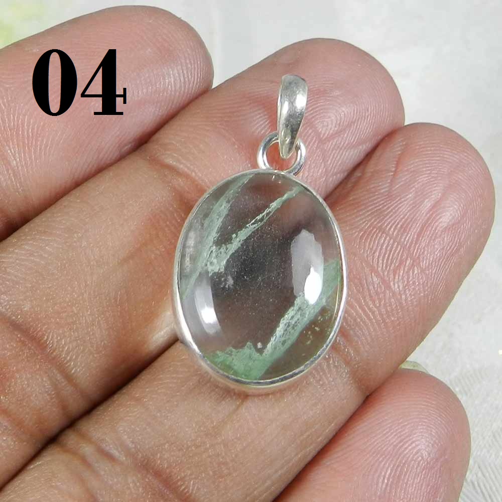 Aqua Crackle Glass 925 Sterling Silver Designer Bezel Set Pendant