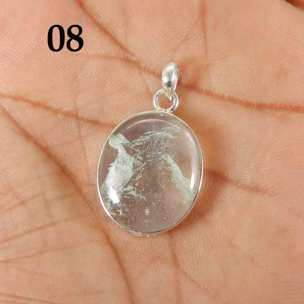 Aqua Crackle Glass 925 Sterling Silver Designer Bezel Set Pendant